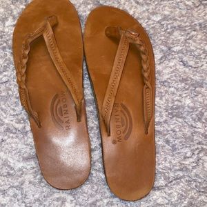 Rainbow braided flip flops